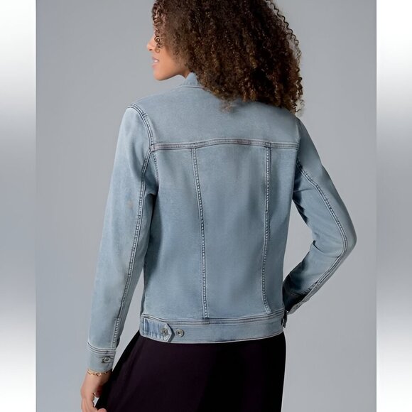 Light Wash Denim Jacket Stretch Cotton-Blend Classic Trucker Coastal Blue S Soma - Picture 7 of 15